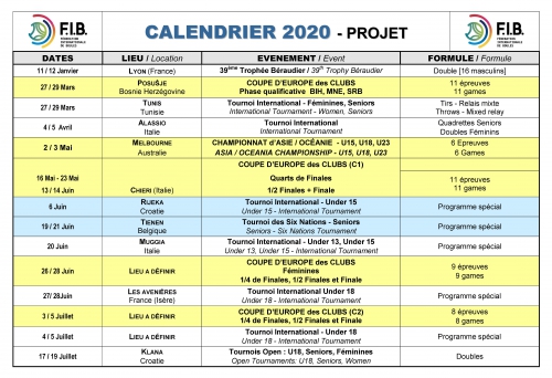 Le Calendrier 2020 est disponible