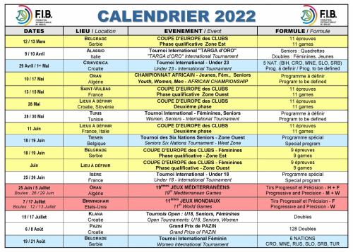 Calendrier 2022