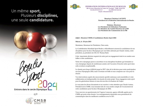 La Candidature Boules Sports 2024 Officiellement  chez le CIO