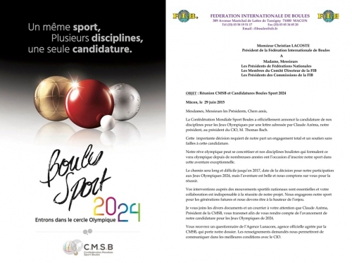 La Candidature Boules Sports 2024 Officiellement  chez le CIO